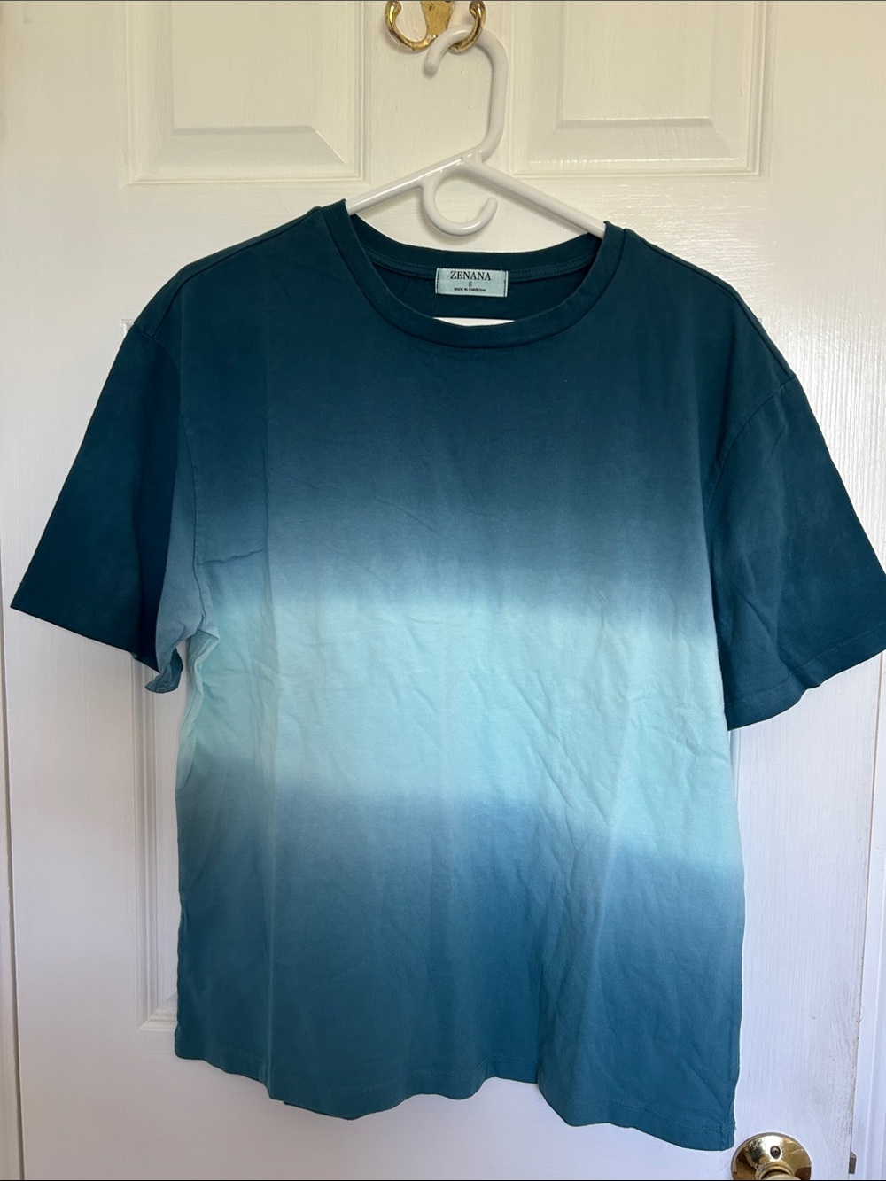 Zenana Oversized Ombre Teal Crew Neck T-Shirt, Small